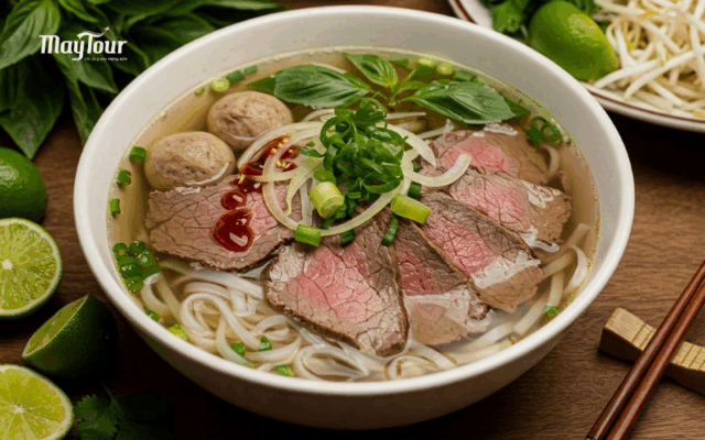 Du khách trải nghiệm ẩm thực Việt Nam cùng Du lịch MayTour – hành trình khám phá hương vị quê hương.