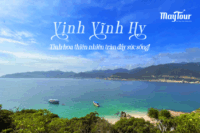 Khung cảnh du lịch Vĩnh Hy Bình Hưng với biển xanh và nắng đẹp