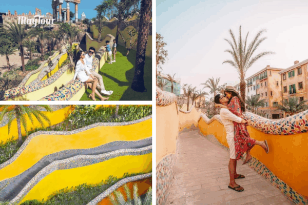 Con đường gốm sứ đầy màu sắc tại Sunset Town – điểm check-in nổi bật trong tour Phú Quốc Tết 2026