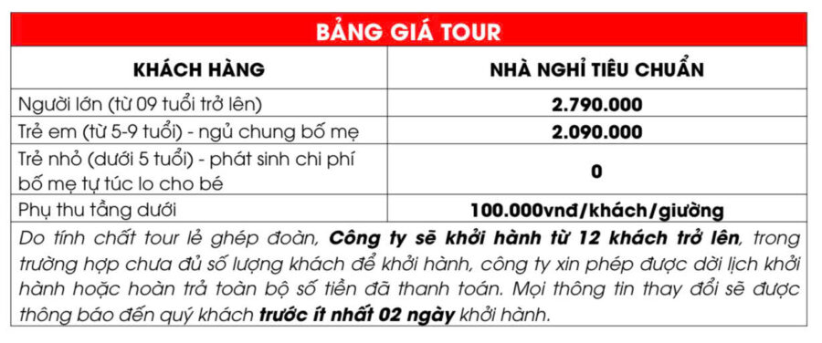 Giá Tour Nam Du hè 2026